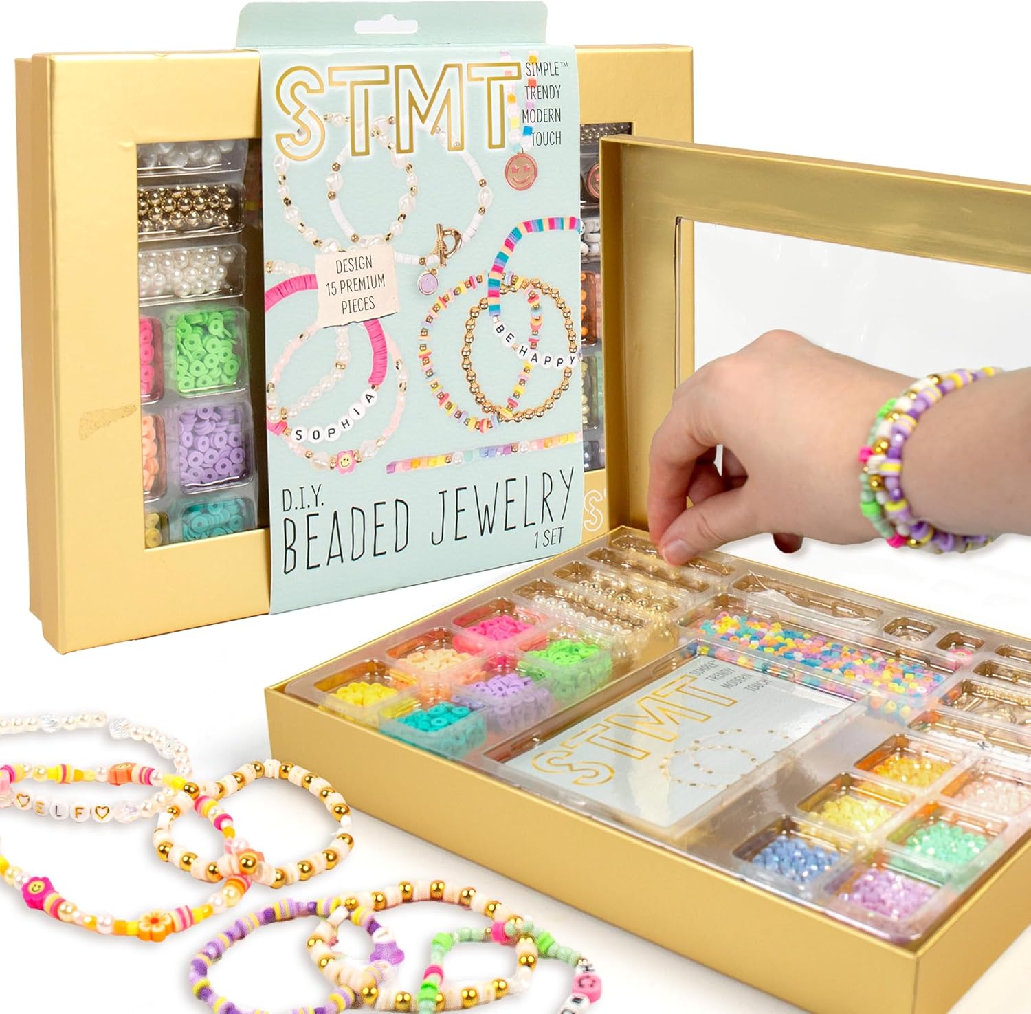 STMT Craft Beads Kit, 15 Pieces Fine Jewelry Making, Premium Quality Bracelet Making Kit, Letter Beads and Enamel Charms for Bracelet Making, Jewelry Making Supplies, Great Gifts for Teen Girls