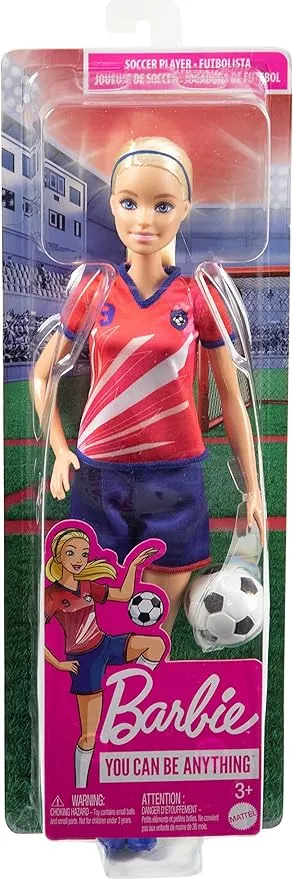 Barbie Mattel Soccer Fashion Doll with Blonde Ponytail, Colorful #9 Uniform, Cleats & Tall Socks, Soccer Ball 11.5 inches

