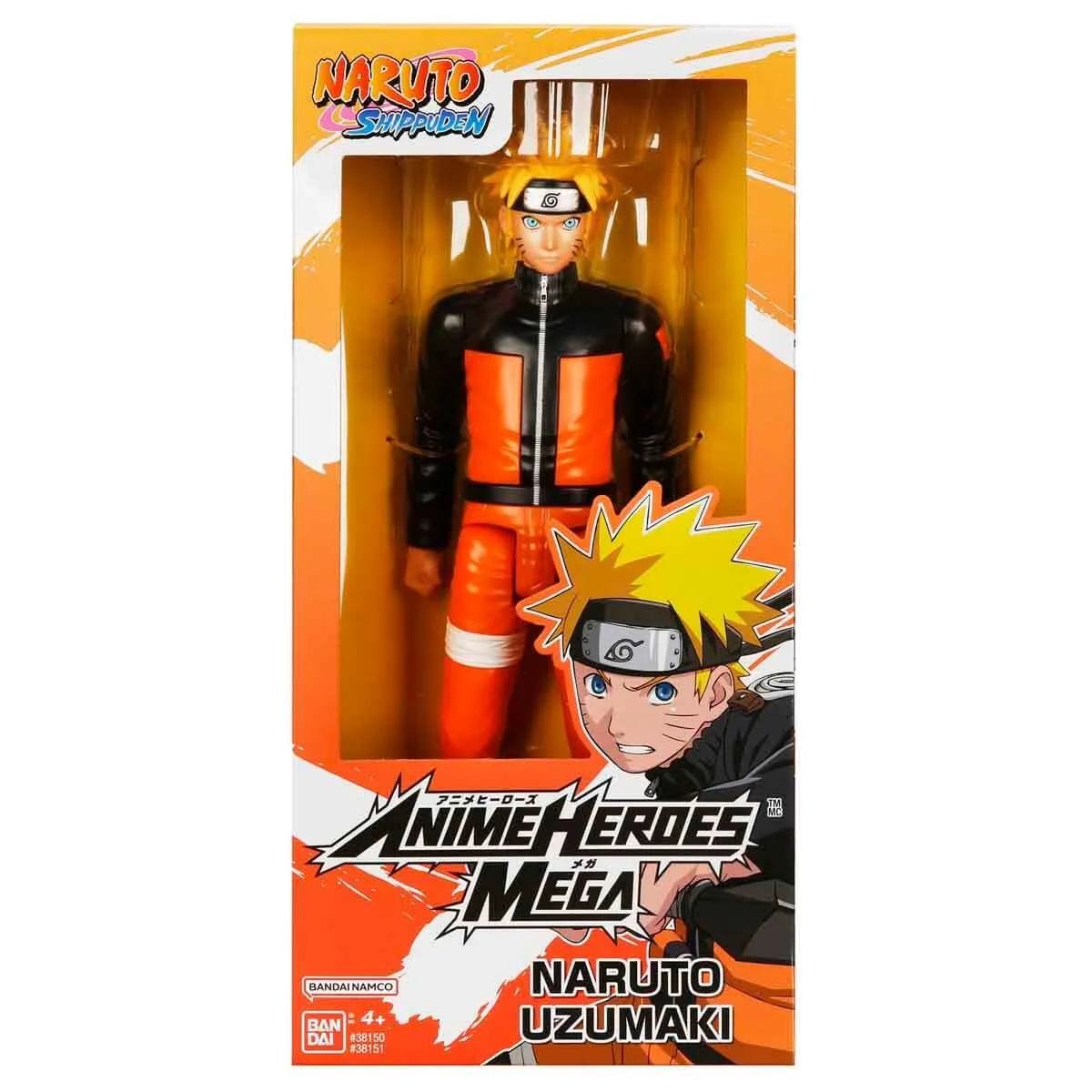 Bandai - Anime Heroes - Naruto Shippuden - Anime Heroes Mega Figure 30 cm - Naruto Uzumaki - Large Articulated Figurine - Manga Figurine - Official Naruto Licensed - Children's Toy 4+ - 38151
