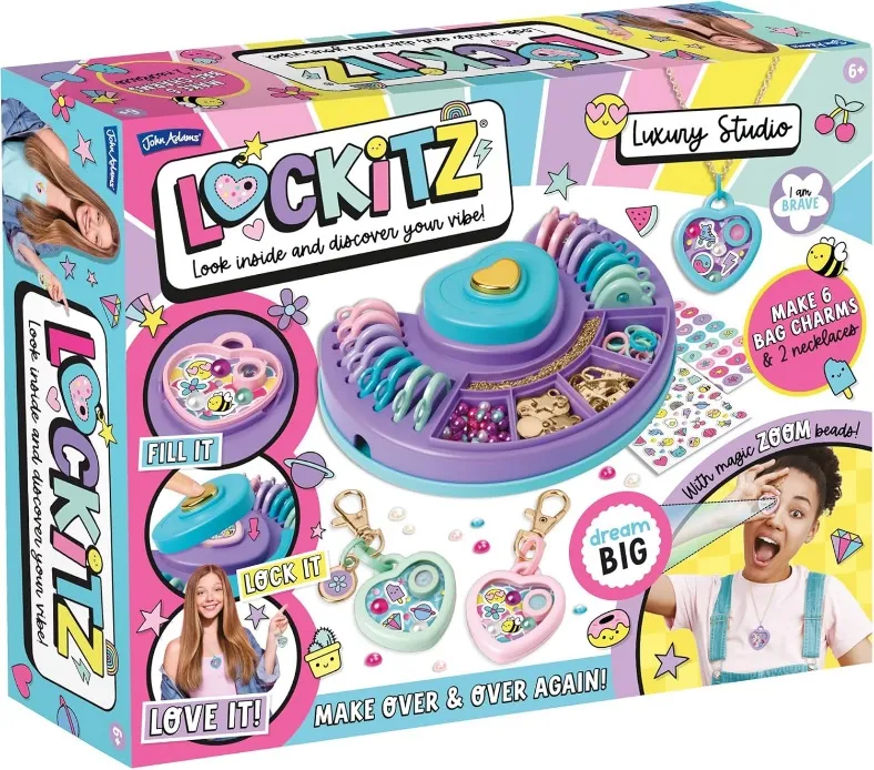 Lockitz Luxury Studio: Arts and Crafts Fashion Jewelery Maker, Create Cute Bag Charms and Necklaces, Includes Secret Zoom Beads with 8 Messages to find Inside, for Kids 6+
