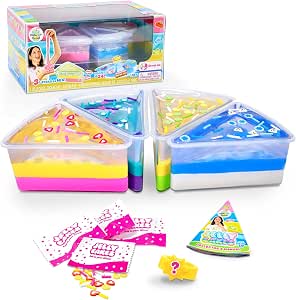 Jelly Cakes Besties Party Pack with 4 Layered Slime and Clay Sensory Cakes and Mystery Rings